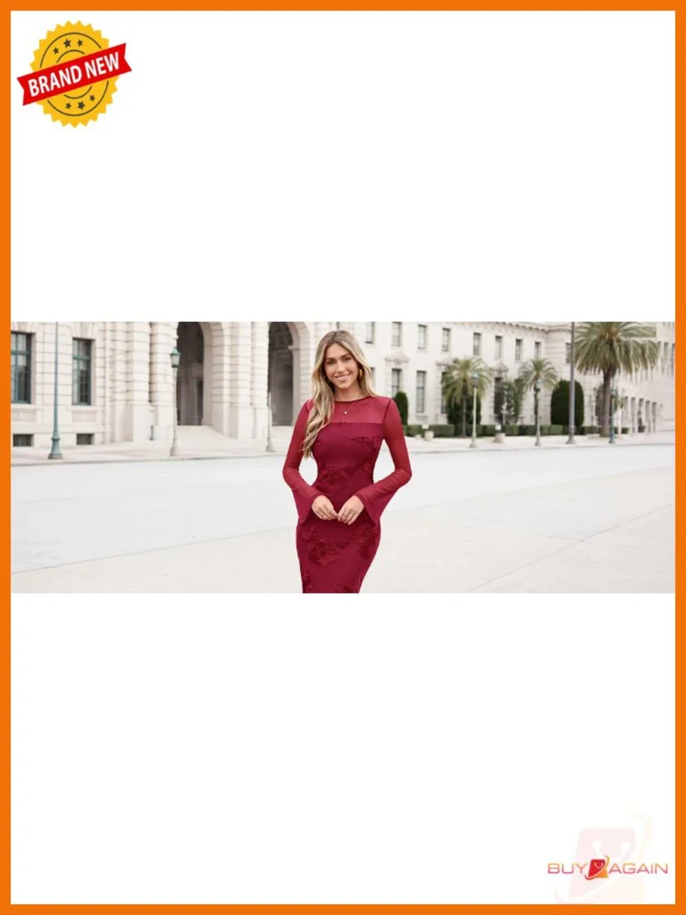 Lazysmile Long Sleeve Floral Mesh Bodycon Dress